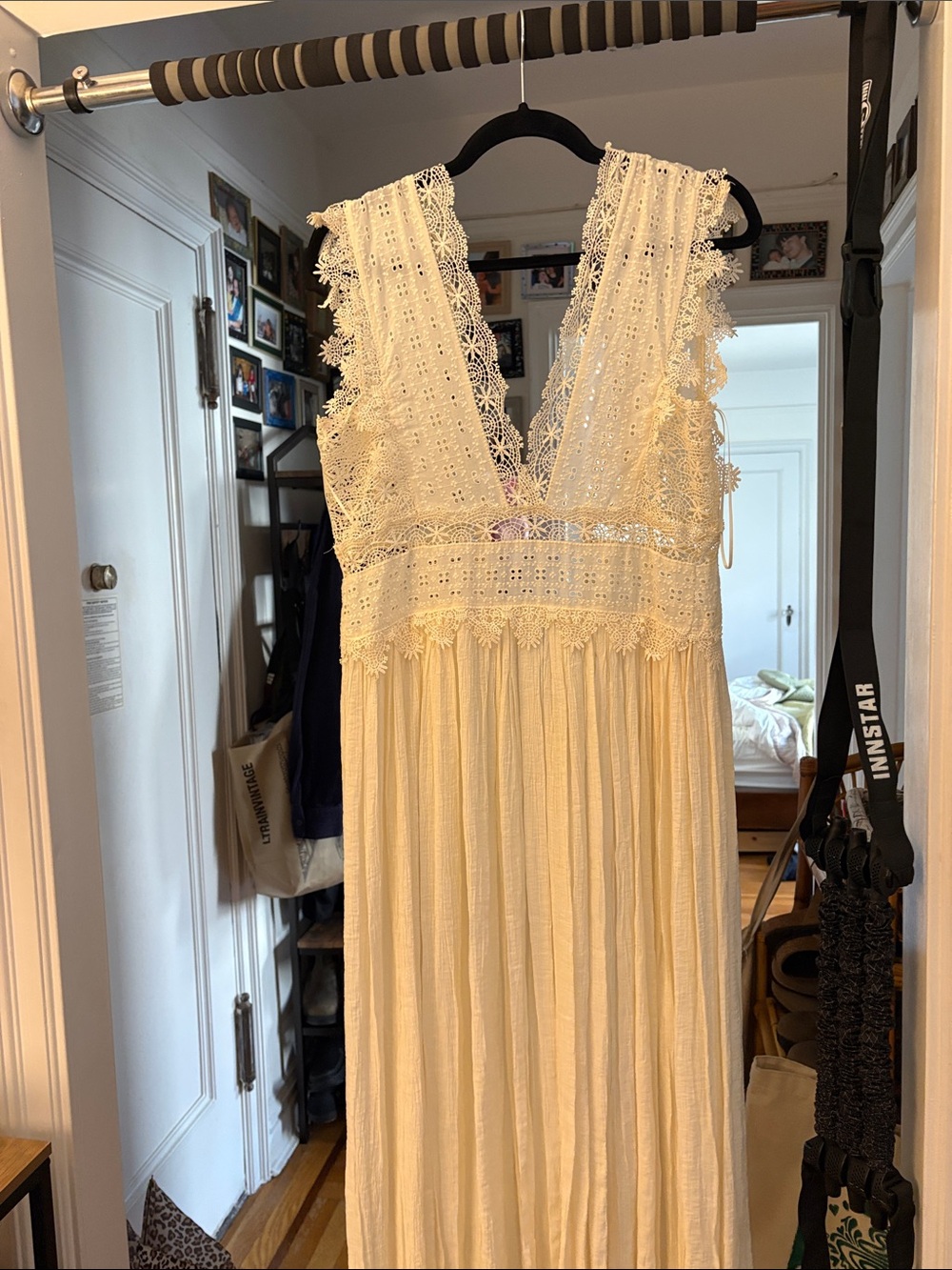Zara Cream Lace V-Neck Midi Dress